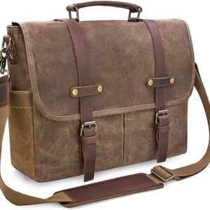 Mens Messenger Bag 15.6 Inch Waterproof Vintage Genuine Leather