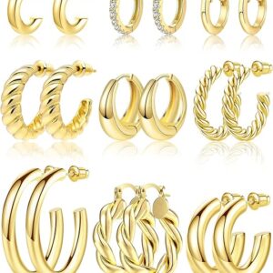 Adoyi 9 Pairs Gold Hoop Earrings Set for Womens Gold
