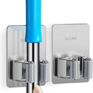 Broom Mop Stainless Wall Mount Holder Self Adhesive Tape