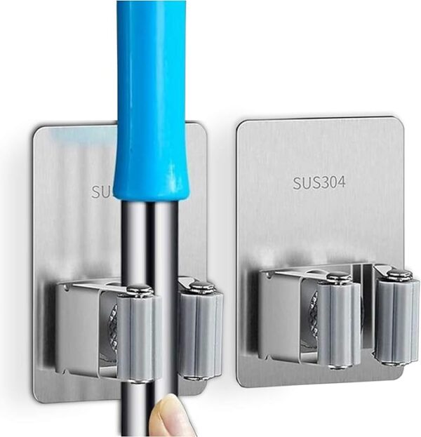 Broom Mop Stainless Wall Mount Holder Self Adhesive Tape