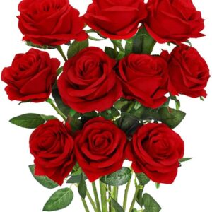 Luyue 10PCS Artificial Roses Flower Silk Rose with Stem Realistic