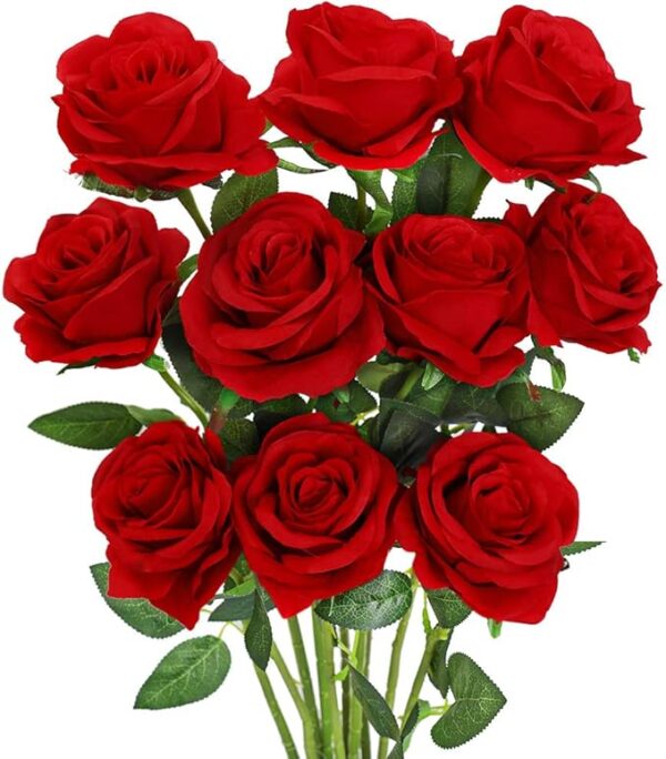 Luyue 10PCS Artificial Roses Flower Silk Rose with Stem Realistic