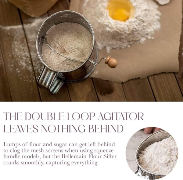 Bellemain 3 Cup Flour Sifter for Baking Fine Mesh Rotary Hand Crank - Image 4