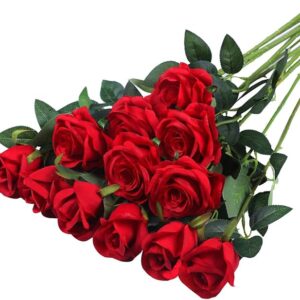 Hawesome 12PCS Artificial Silk Flowers Realistic Roses Bouquet Long Stem