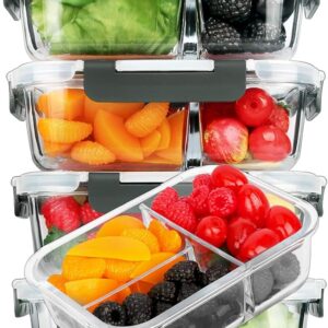 M MCIRCO [5-Pack, 36 oz] Glass Meal Prep Containers 3 Compartment