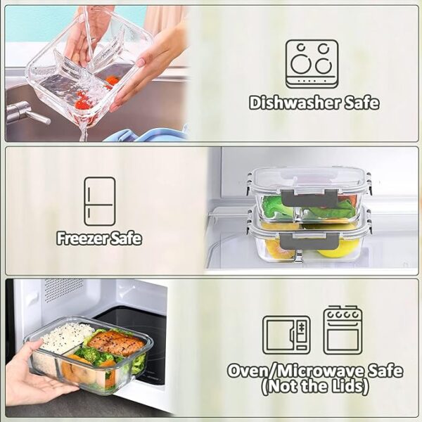 M MCIRCO [5-Pack, 36 oz] Glass Meal Prep Containers 3 Compartment - Image 3