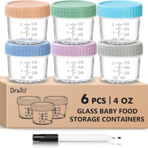 DRKIO 6 Pack Glass Baby Food Storage Containers - 4 Oz Baby Food Jars