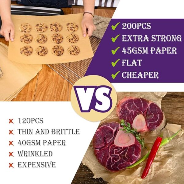 200 Pcs Unbleached Parchment Paper Baking Sheets - Image 2