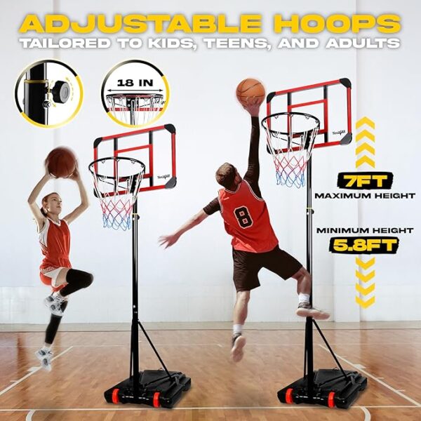 Yes4All Portable Basketball Hoop, 5.8-7ft Adjustable Height - Image 2