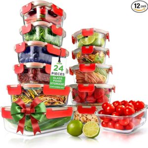 NutriChef 24pcs Glass Food Storage Containers,