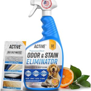 Pet Odor and Stain Eliminator - 32 oz ACTIVE Enzyme Cleaner for Dog & Cat Urine