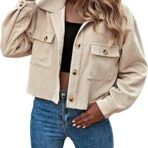 Gihuo Women's Fashion Cropped Shacket Button